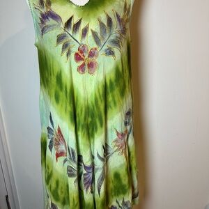 Tie Dye Green Floral Sleeveless midi dress